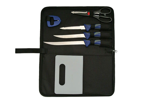 SZCO Rite Edge 6-Piece Fillet Knife Set with Case – Stainless Steel Fishing Knife Kit (8”, 6”, 5” Fillet Knives + Scissors, Sharpener & Cutting Tools)